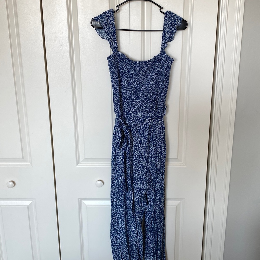 Blue Floral Midi Jumpsuit